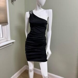 Xscape by Joanna Chen Black One-Shoulder Mini Dress – Size‎ 4